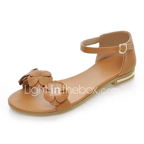 Leather Womens Flat Heel Open Toe Sandals With Flower Shoes(More Colors)