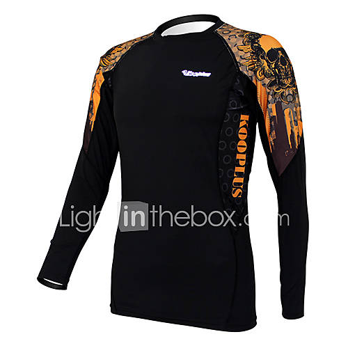 KOOPLUS Metal Skull Mens Black Fitness Elastic Skinny Quick dry Long Sleeve Cycling Shirt