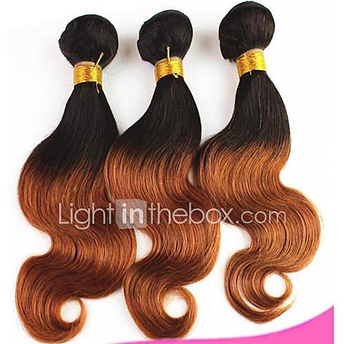 20 Inch Ombre color #1#4 Sheeny Brazilian Body Wave Weft 100% Remy Human Hair Extensions 3Pcs