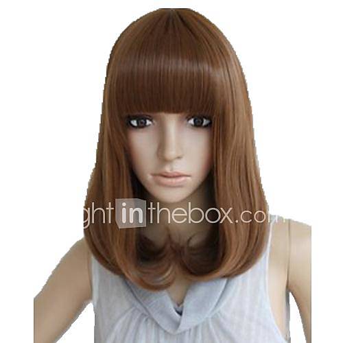 Woman Long Straight Hair Synthetic Full Bang Wigs 3 Colors Available