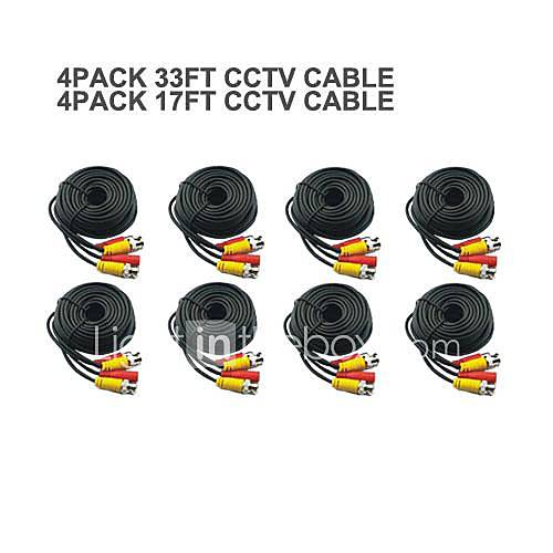 4 PACK 17FT 4 PACK 33FT BNC Cable Power Video Plug and Play Cable for CCTV Camera System Security