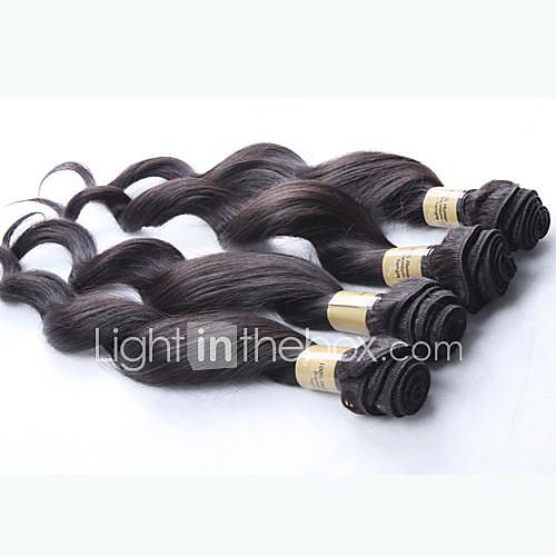 20 Inch 4Pcs Color 1B Grade 4A Peruvian Virgin Loose Wave Curly Human Hair Extension