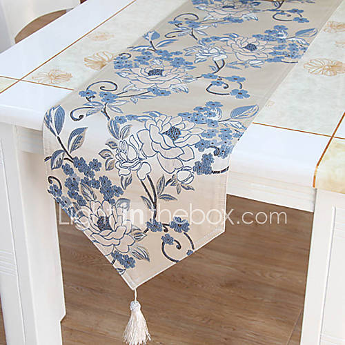 Poly silk Blue Floral Table Runner