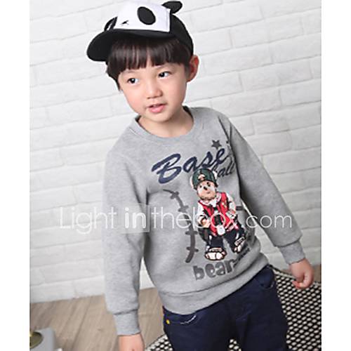 Boys Round Collor Bear Print Cartoon Sweatshirt