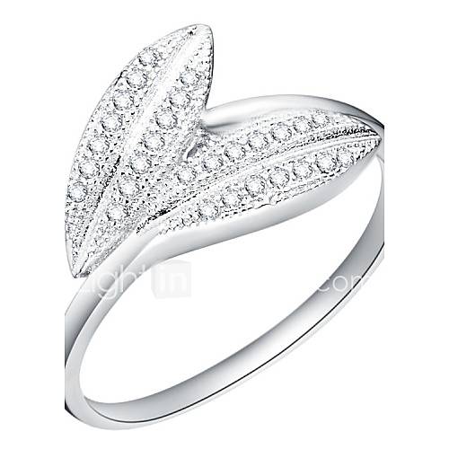 Elegant Sliver Clear With Cubic Zirconia Leaf Womens Ring(1 Pc)