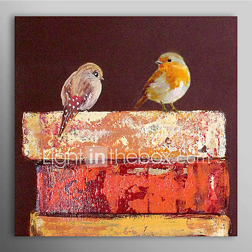 Hand Painted Oil Painting Animal Two Birds Standing in the Book with Stretched Frame Ready to Hang