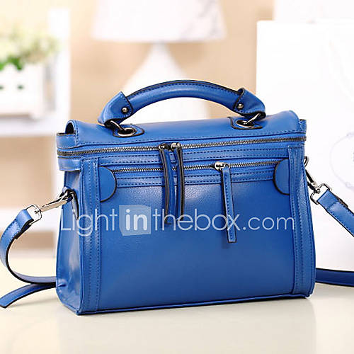 POLO Womens Simple Matte Genuine Leather Stitching Bag(Blue)