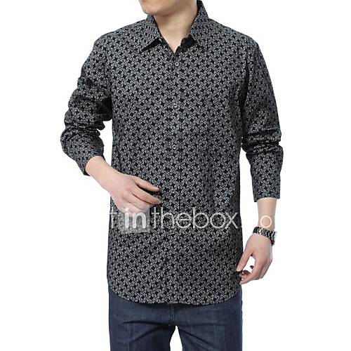 Mens Handsome Printing Long Sleeve Polyester Shirt