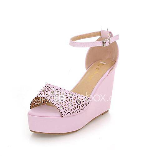 Faux Leather Womens Wedge Heel Heels Platform Open Toe Sandals Shoes with Hollow out (More Colors)