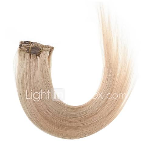 20 Inch #27/613 Mixed Black and Blonde 7 Pcs Human Hair Silky Straight Clips in Hair Extensions