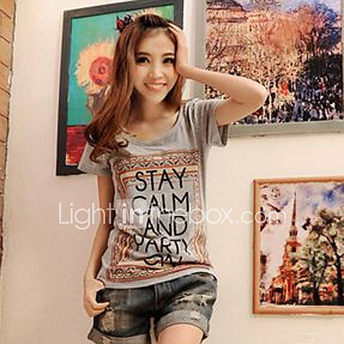 Aiyifang Casual Print Sweety T Shirt(Light Gray)