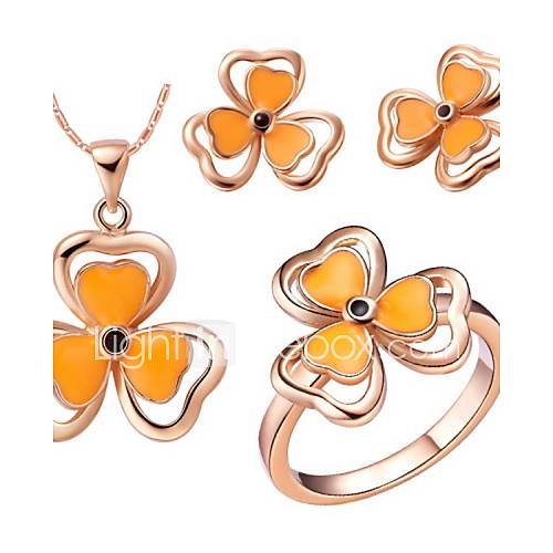 Sweet Silver Plated Silver Orange Clover Womens Jewelry Set(Including Necklace,Earrings,Ring)(Gold,Silver)