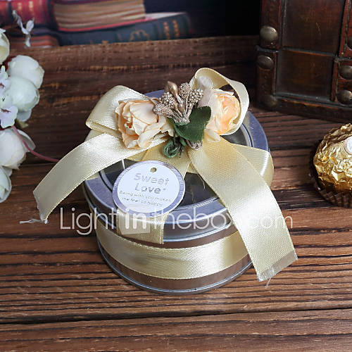 Gold Cylinder Favor Tins With Ribbon   Set of 6