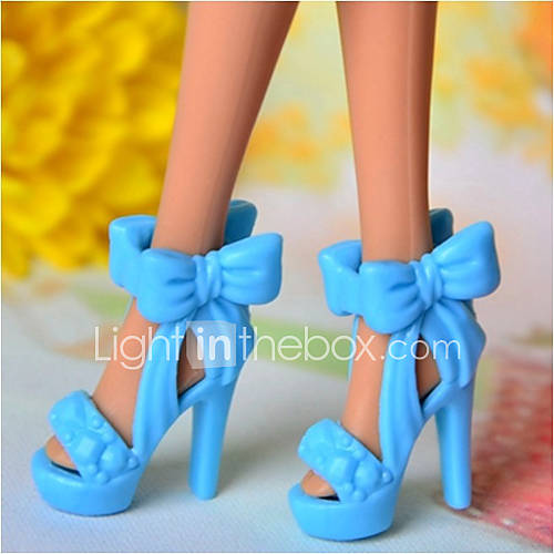Barbie Doll Lake Blue Bowknot Princess Style High heeled Sandal
