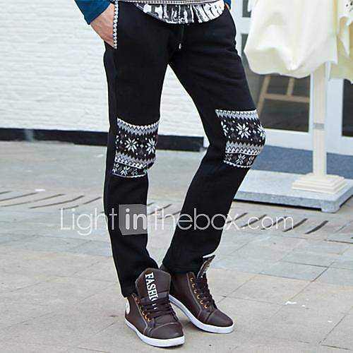 Men in Black Printing Knitting Leisure Trousers