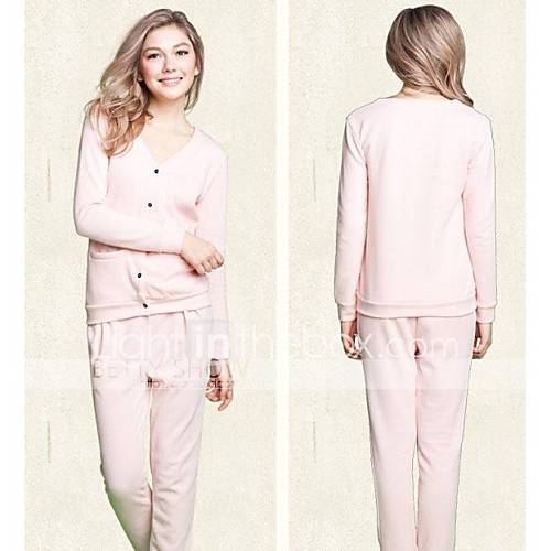 The New Spring and Autumn Fashion Ladies Cotton Long Sleeved Pajama Solid Home Furnishing Suit