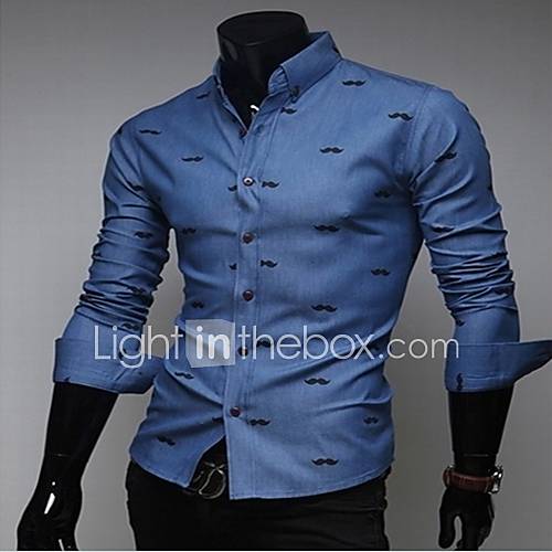 Mens Classical Mustache Print Slim Shirt