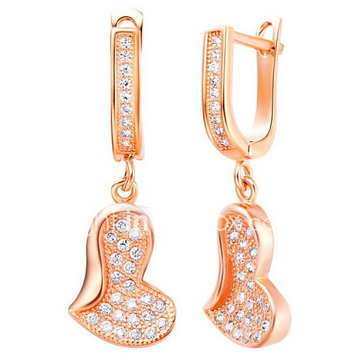 Beautiful Gold Or Silver Plated With Cubic Zirconia Heart Drop Womens Earrings(More Colors)