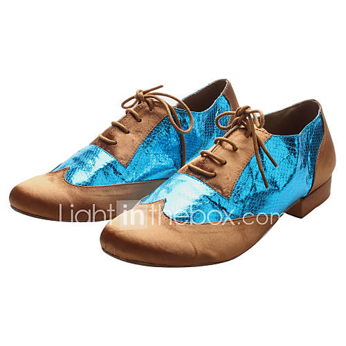 Mens Fashion Satin Metal Snake Skin Lace up Modern Dance Shoes