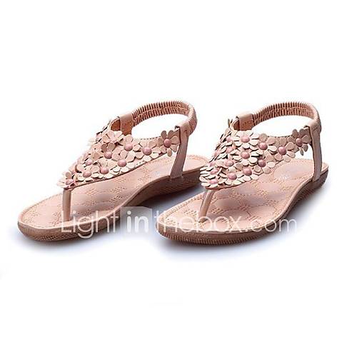 Faux Leather Upper Womens Flower Accent Flat Sandals (More Colors)