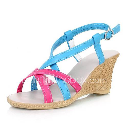 Faux Leather Womens Wedge Heel Sling Back Sandals With Split Joint Shoes(More Colors)