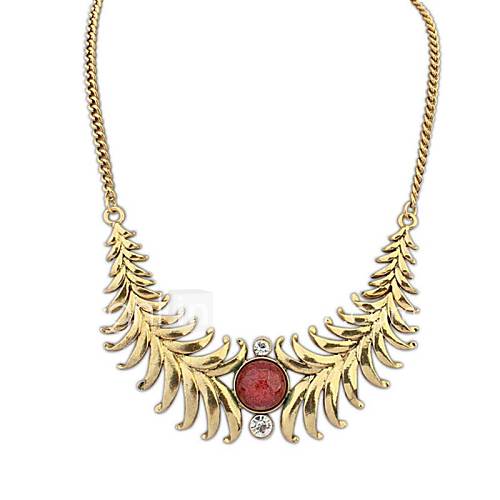 European Vintage Leaves Beaded Plated Alloy Statement Necklace (More Color) (1 pc)