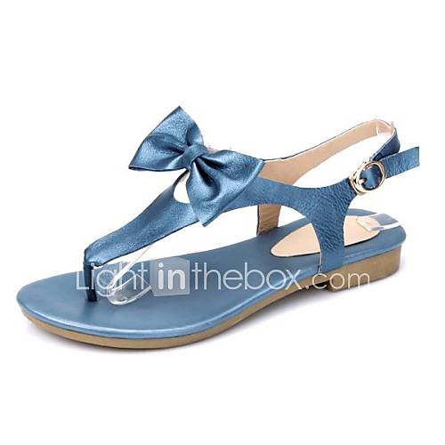 Leather Womens Flat Heel Flip Flops Sandals With Bowknot Shoes(More Colors)