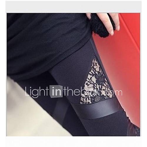 Imitation Leather Triangle Lace Stitching Bodycon of Ninth Pants Leggings