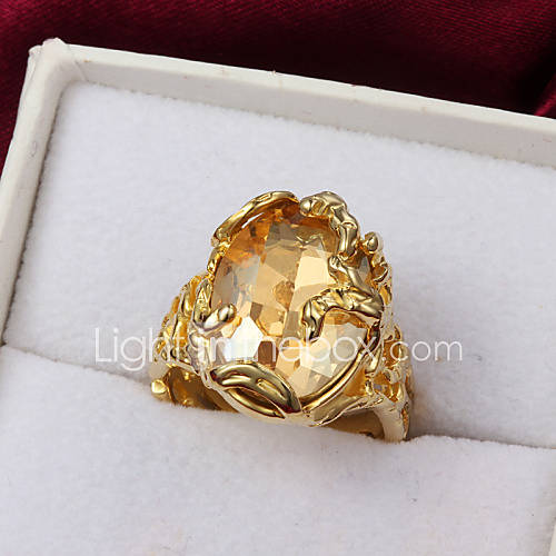 High Quality Gorgeous Gold Plated Clear Cubic Zirconia Oval Pierced Womens Ring