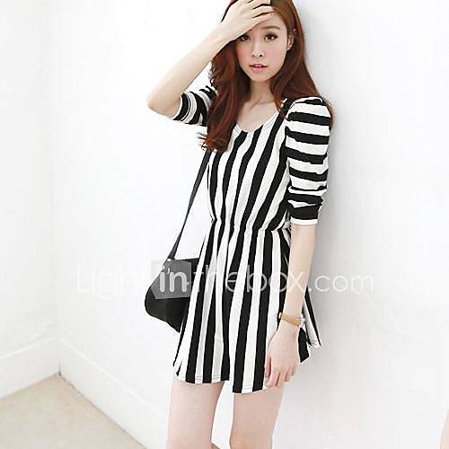 Womens Fashion Stripes Tunic 3/4 Sleeve Dress