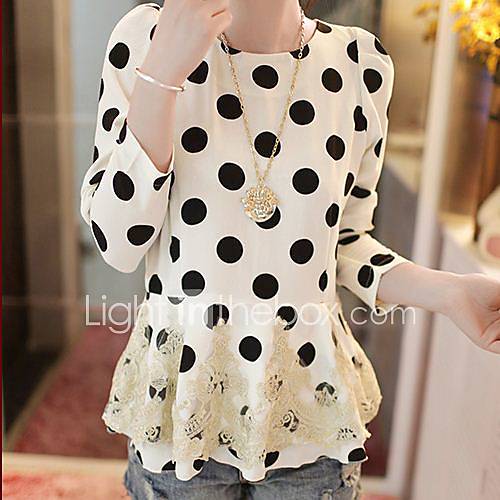 CoolCube Womens Sweet Polka Dots Lace Joint Chiffon T Shirt