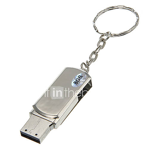 8G Metal Material Rotating with Keychain USB Flash Drive