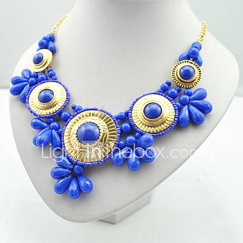 Womens Euramerican Resin Droplets Petals Metal Short Necklace