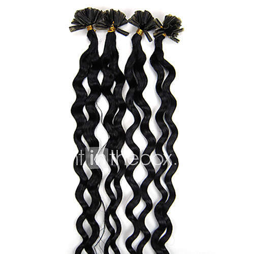 20Inch Remy Nail Keratin/U fusion Tipped Curly Fusion Hair Extensions More Dark Colors 100s/pake 0.5g/s