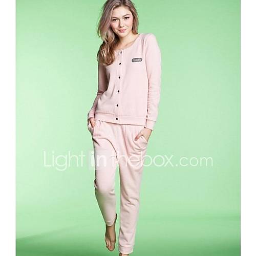 Spring and Autumn New Solid   Cotton Long Sleeved Pajamas Lovers Home Furnishing Suit