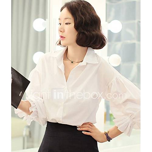 MUH Temperament Batwing Coat Lantern Sleeve White Shirt Blouse(White)