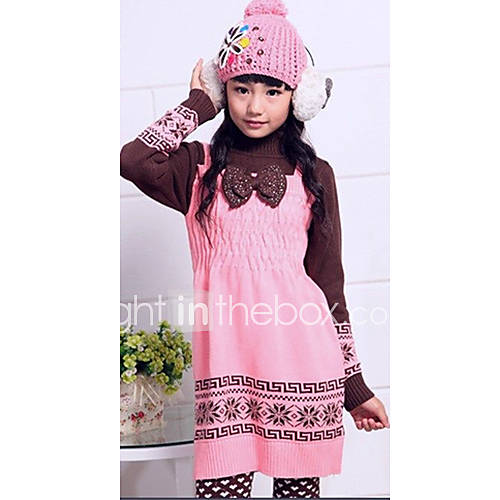 Girls Cotton Leisure Two Piece Like Long Sleeve Dresses