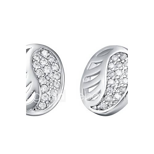 Simple Silver Plated Silver With Cubic Zirconia Oval Shape Hollow Out Womens Earring