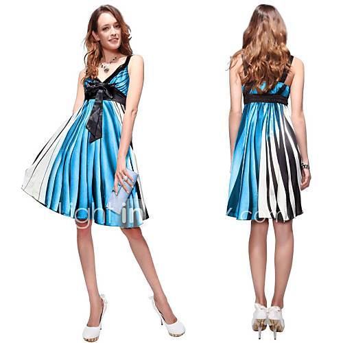 Blue Party Dress Ribbon Bow Cocktail Dress