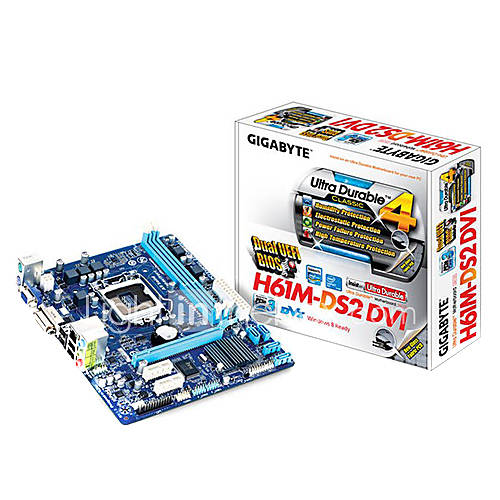 GIGABYTE GA H61M DS2 DVI LGA1155/ Intel H61/ DDR3/ AGbE/ MicroATX Motherboard