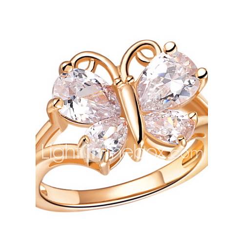 Stylish Sliver Or Gold With Cubic Zirconia Butterfly Womens Ring(1 Pc)