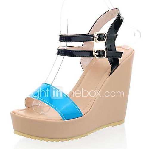 Patent Leather Womens Wedge Heel Platform Sling Back Sandals With Buckle Shoes(More Colors)