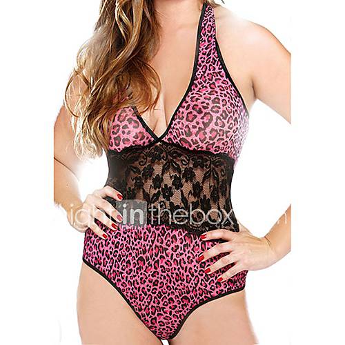 Womens Pink Leopard Halter Teddy