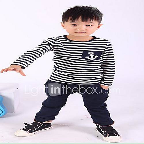 Boys Round Collar Stripes Two Pieces Clothing Set