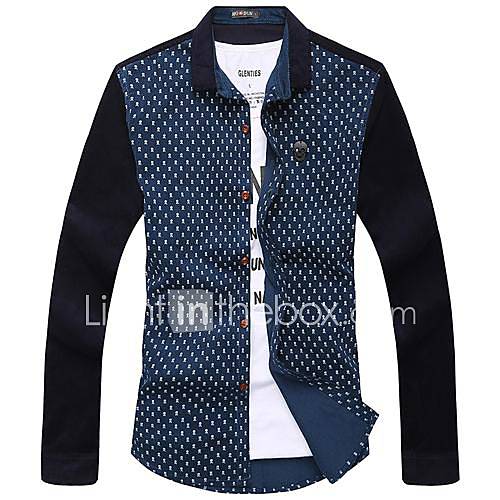 Mens Fashion Splicing Long Sleeve Shirts