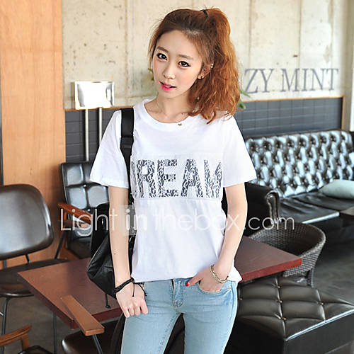 KYJ Womens Round Collar T Shirt with Lace Letter Front (More Colors)
