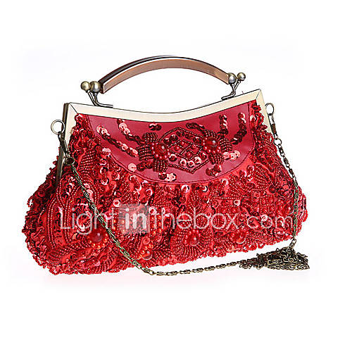 BPRX New WomenS Retro Handmade Traditional Exquisite Beaded Evening Bag (Red)