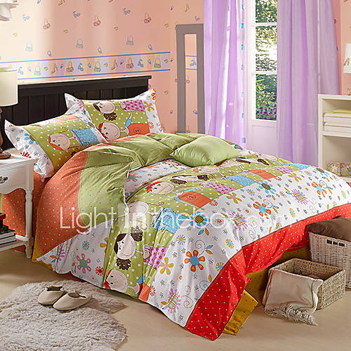 Duvet Cover Set, 4 Piece Cotton Modern Style Cartoon