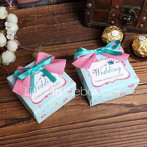 Light Blue Favor Boxes with Bow   Set of 6