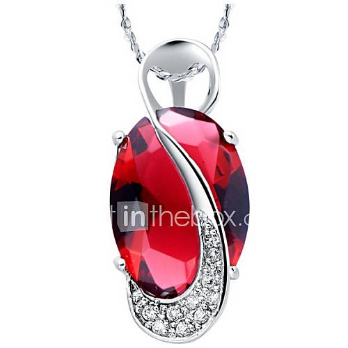 Elegant Water Drop Shape Womens Slivery Alloy Necklace With Gemstone(1 Pc)(Purple,Red)